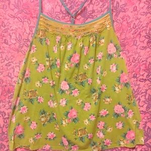 Green floral tank top